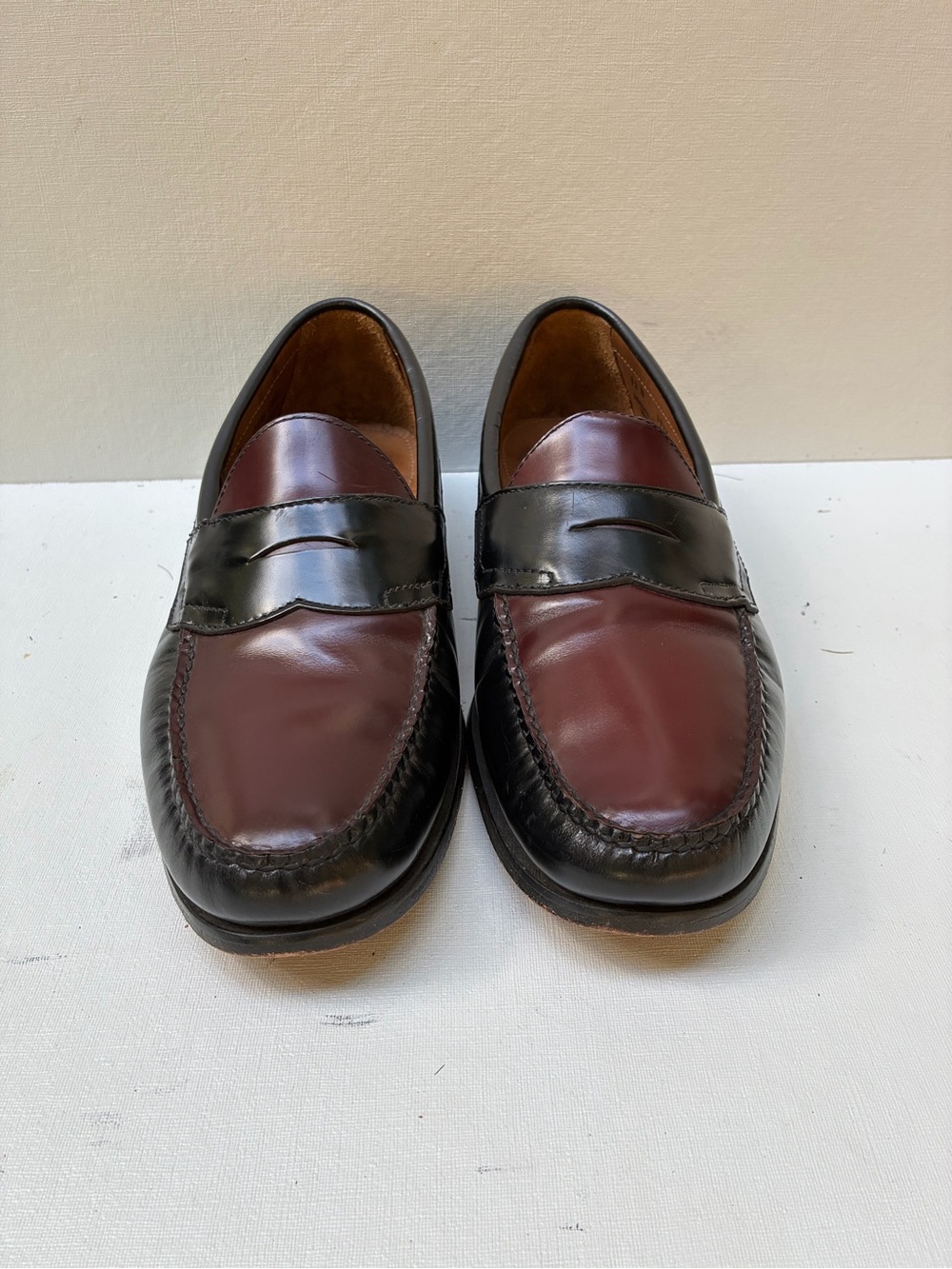Bass Two-Tone Penny Loafers in Black and Burgundy 75th Anniversary